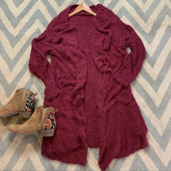NEW! Soft Knit Maroon Popcorn Sweater Cardigan - Picture 1 of 5
